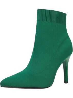 Women's Green Pointed Toe Comfortable Dressy Stretchy Knit Short Sock Booties